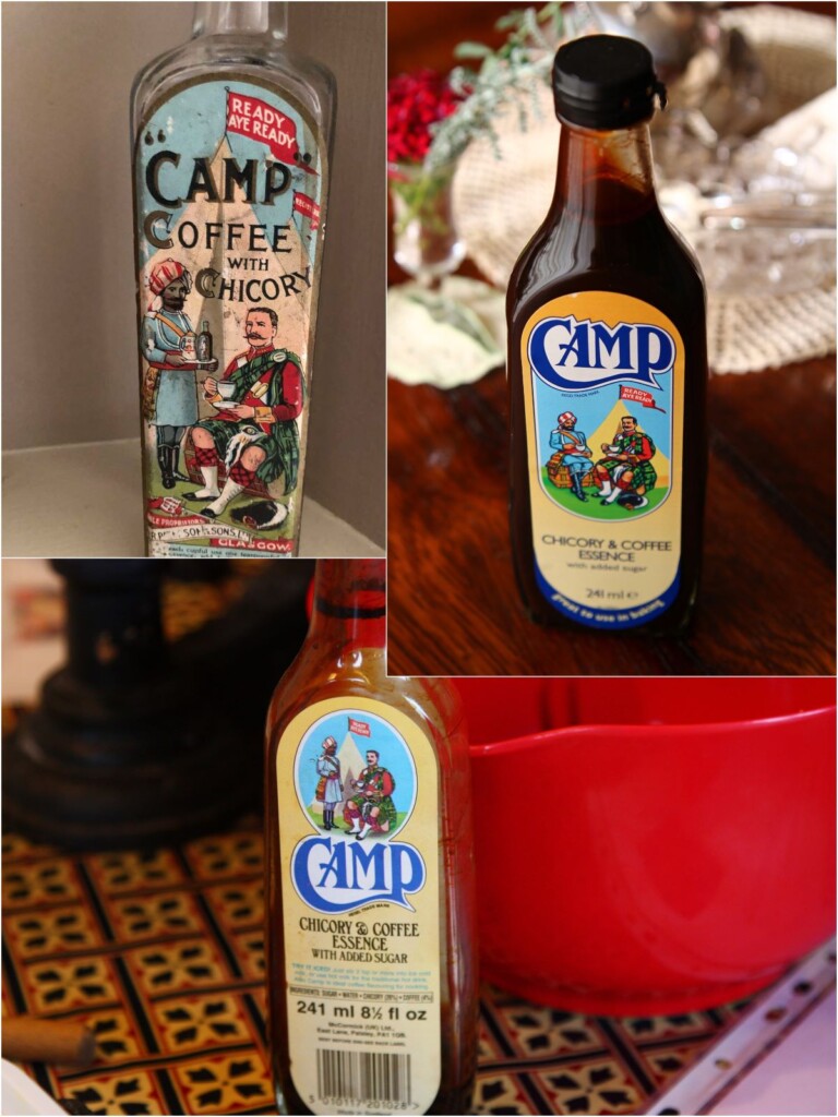 異なるイラストが描かれたラベルのキャンプ＆コーヒーボトル
