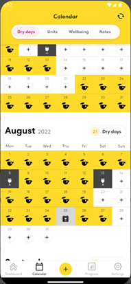 Dry Januaryアプリのカレンダー画面スクリーンショット