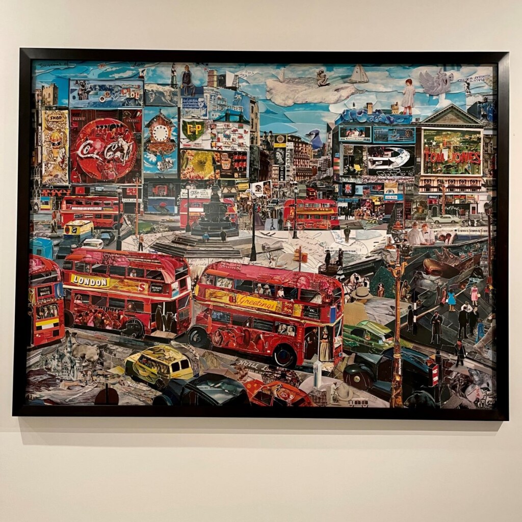 ロンドンの2階建てバスと街並みを描いたモダンアート